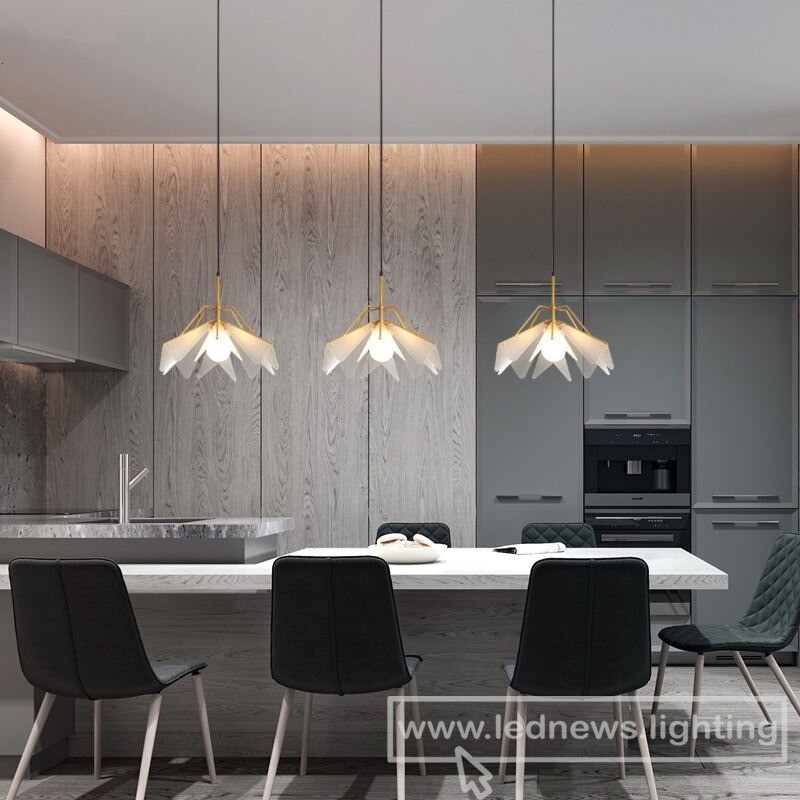 $206.00 Modern Simple Black/Golden LED Pendant Lights Acrylic Dining Room Creative Hanging Lamp Nordic Bedroom Bar Pendant Light