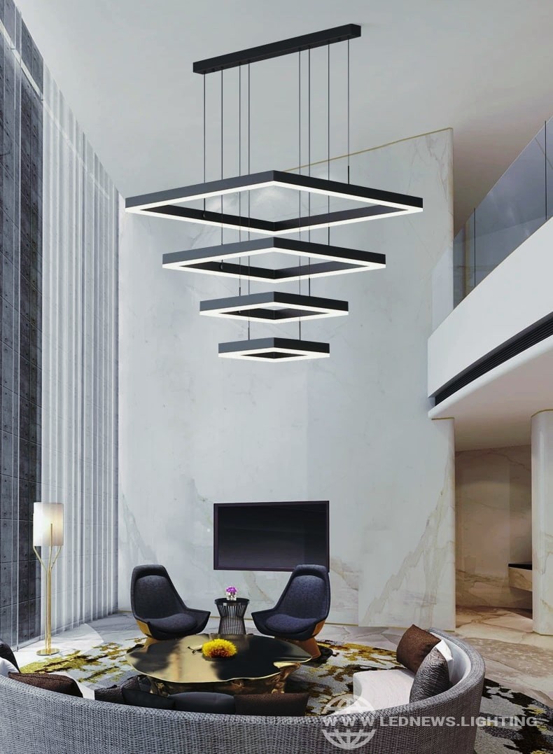 $265.00 - 550.00 Dining Living Room Creative Square LED Chandelier Lighting Black Modern Simple Hanging Lamp For Bedroom Restaurant Lobby Home