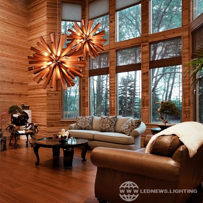 $210.00 - 340.00 Dandelion Wooden Pendant Lights Hanging Solid Wood Lamps Dinning Room Restaurant Fixtures Indoor Decoration Pendant Lamp