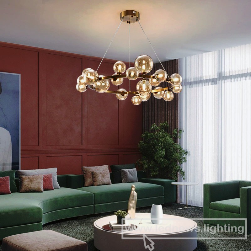 $204.74 - 475.00 Modern Nordic Led Glass Ball Round Ring Pendant Light Living Room Decoration Bedroom Dining Room Furniture Interior Lighting