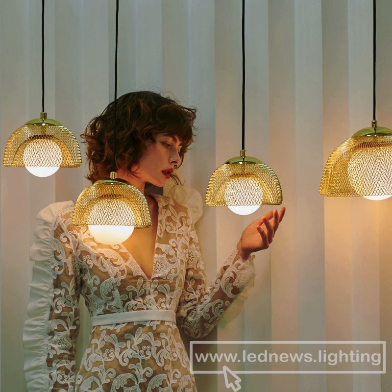 $111.92 - 161.23 Gold Metal Net Creative Art Pendant Light Living Room Bedroom Lamp Indoor Lighting Fixture for Home Loft Deco Ceiling Chandelier